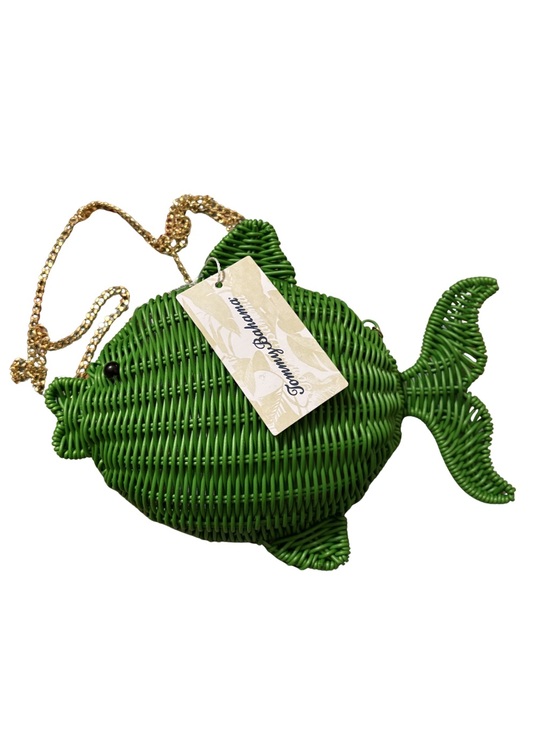 Tommy Bahama Handbags - Tommy Bahama Green Fish-Shaped Wicker Crossbody Bag